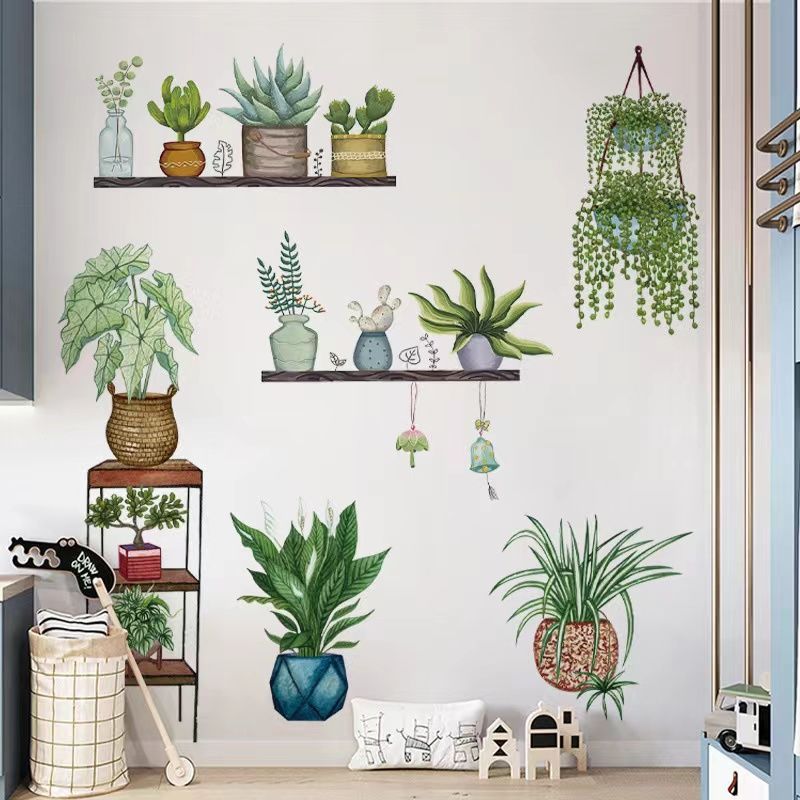 走廊尽头贴画玄关装饰墙贴创意餐厅客厅背景墙面贴纸盆栽自粘壁纸