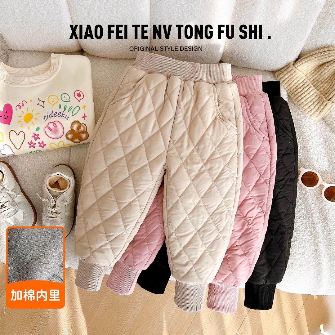 小菲特童装2022秋冬季新款女童装加绒一体绒儿童卫裤QDKD25433