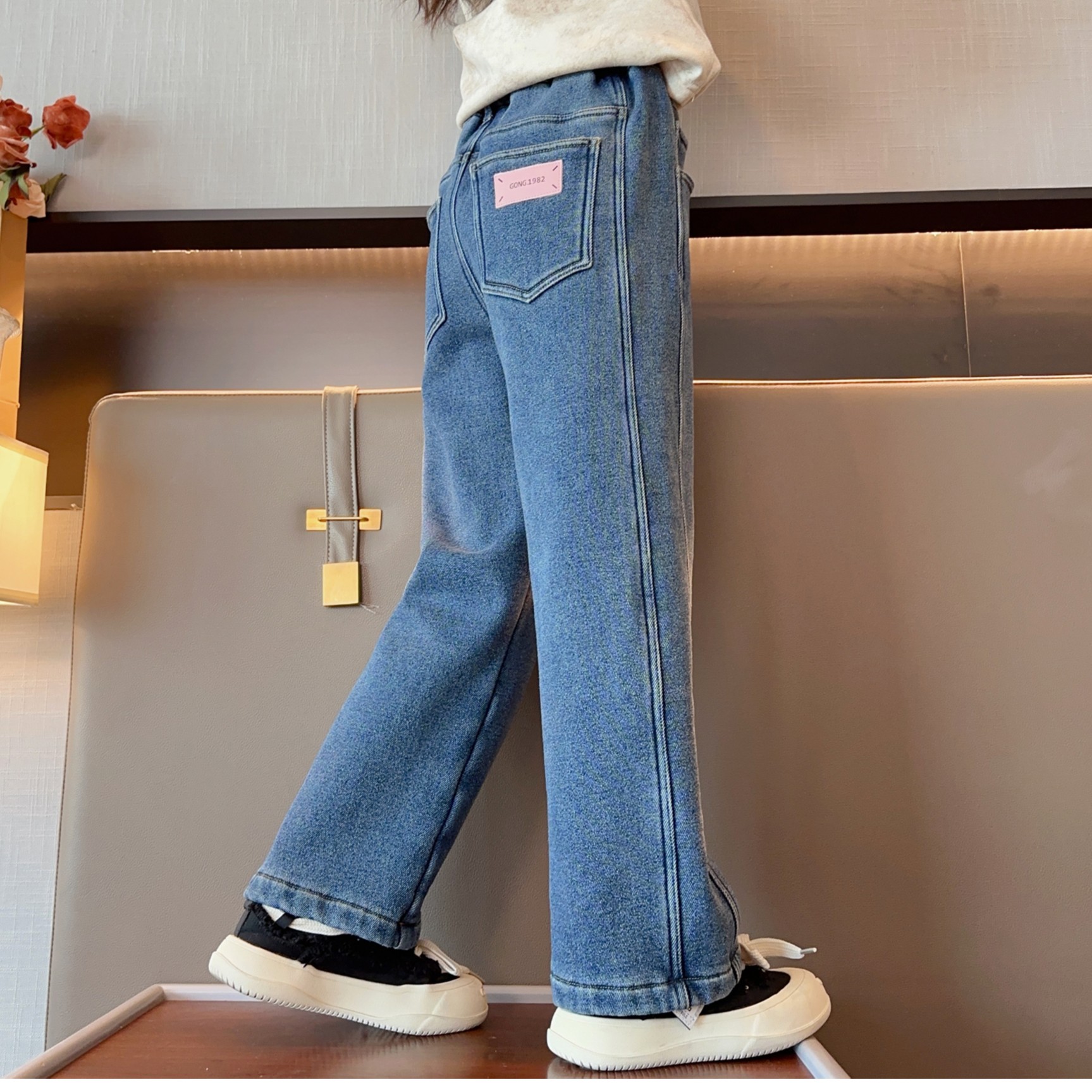【宸宸妈】冬季女宝阔腿裤子女童6-12岁中大童儿童牛仔裤JMKD35689