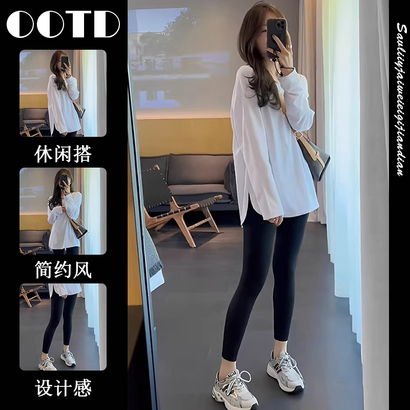 欧美辣妹长袖T恤上衣黑色紧身打底裤两件套春秋季新款运动套装女