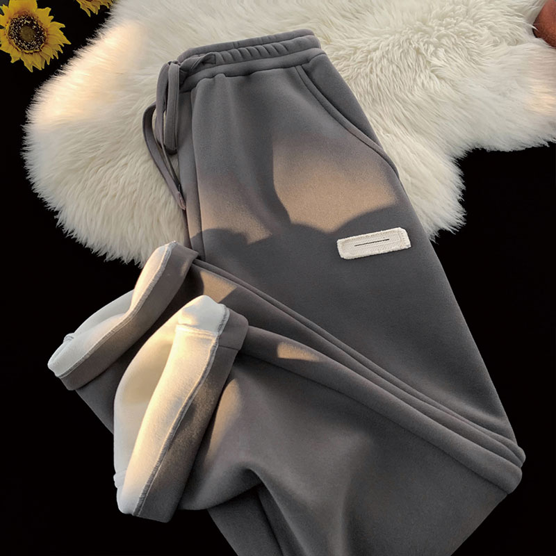 裤子男冬季加绒加厚运动裤美式潮牌宽松德绒卫裤直筒休闲长裤男裤