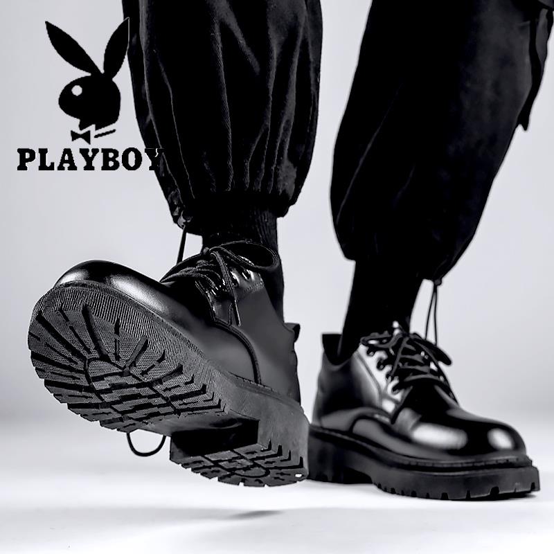 PLAYBOY时尚男鞋冬季2023新款增高休闲皮鞋男耐磨商务高级马丁靴
