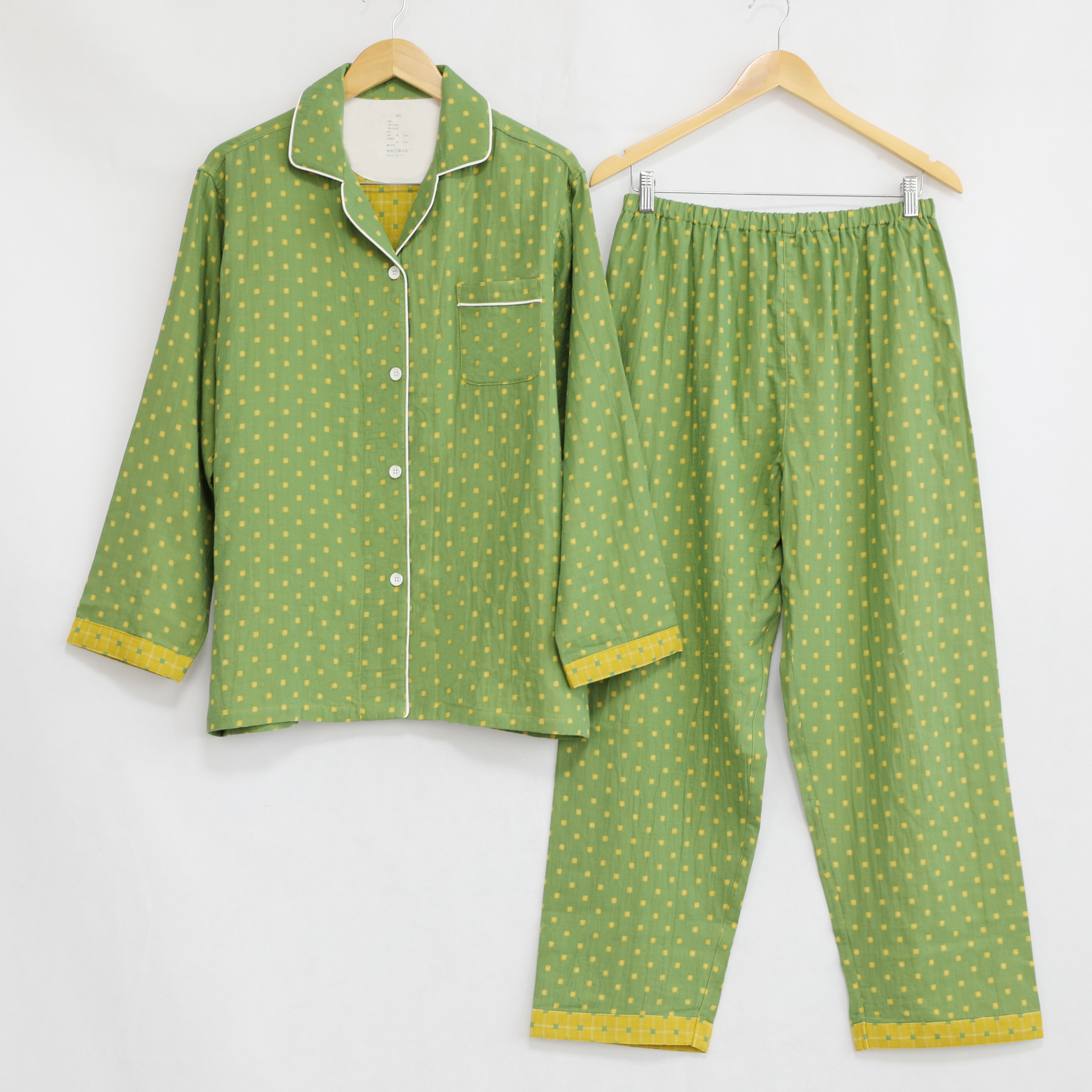 花妍-A类母婴级抗菌全棉双层纱提花男女家居服长袖套装