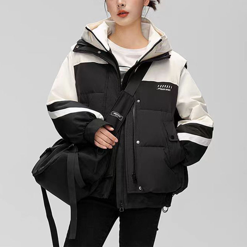 线下1599！（女装）2330 撞色拼接马甲连帽羽绒服两件套装