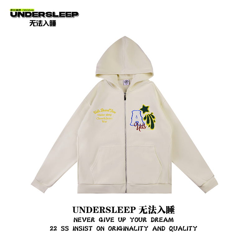 UNDERSLEEP 无法入睡 趣味字母拉链连帽卫衣休闲情侣上衣秋 4001