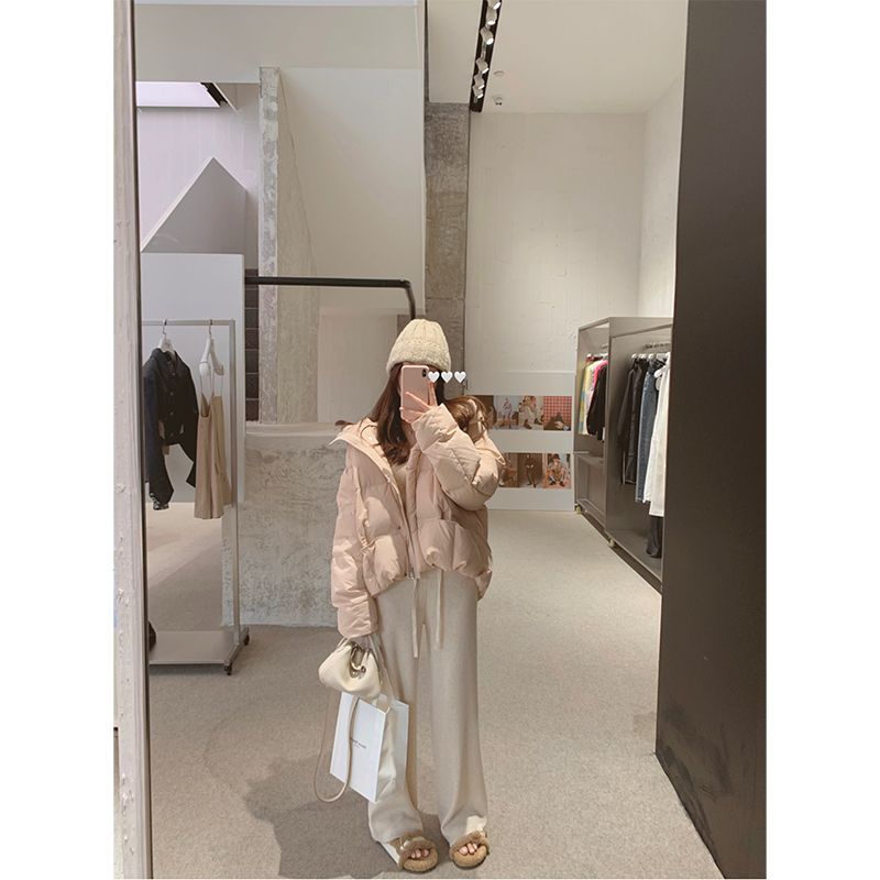 短款粉色小个子面包服女连帽2023年冬季新款韩版加厚小个子外套