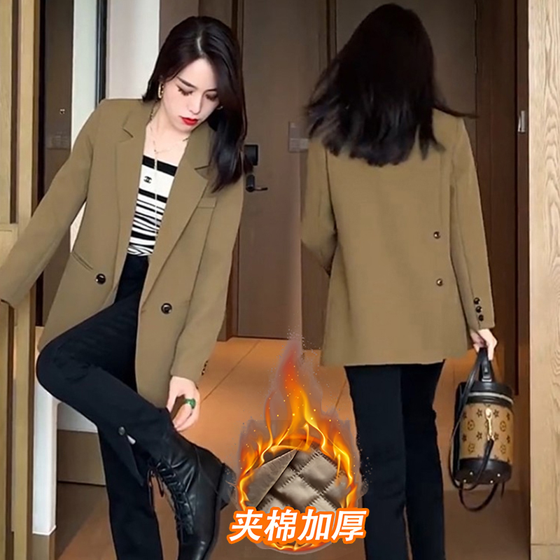 西装外套女小个子2023秋冬季新款夹棉加厚高级感今年流行女士西服