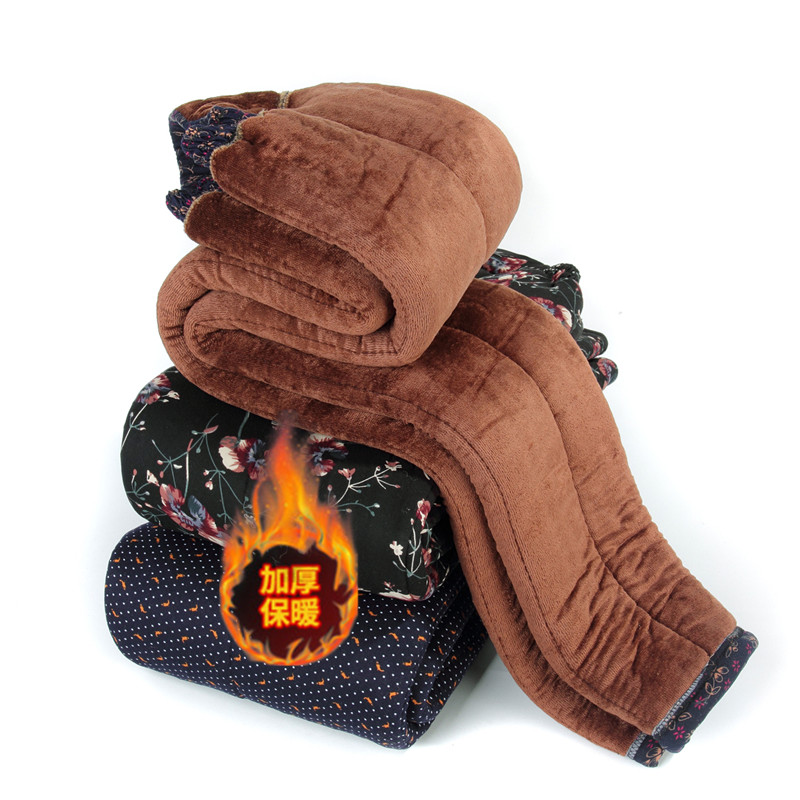 KALUOLAI/卡洛莱中老年秋冬外穿加绒加厚大码宽松高腰保暖休闲裤