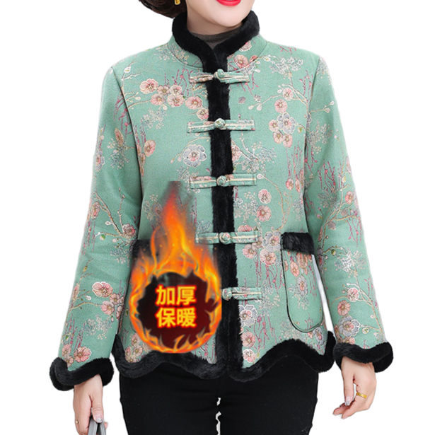 KALUOLAI/卡洛莱秋冬女装棉服加绒加厚保暖妈妈装复古中国风棉服