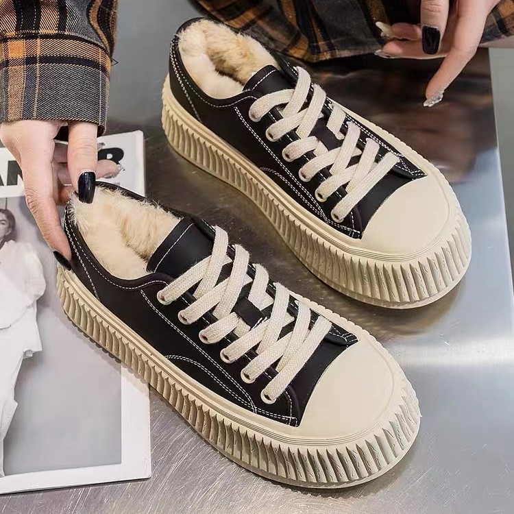 小白鞋女小香风厚底加绒饼干鞋2023秋冬新款时尚保暖休闲鞋百搭