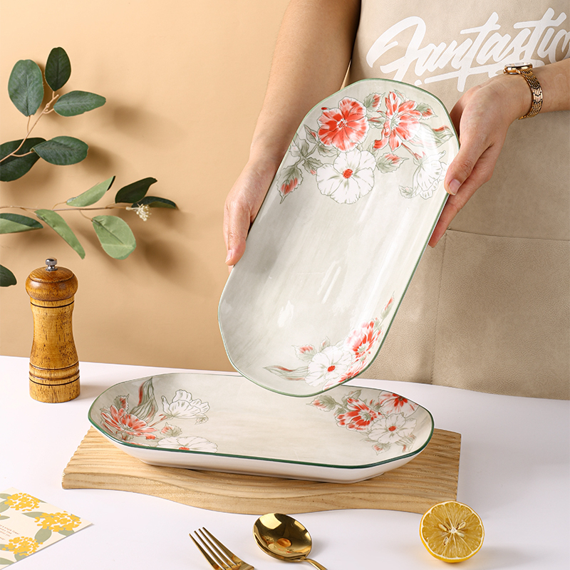 【粉丝福利】30CM鱼盘2只花开富贵盘碟陶瓷家用碟子釉下彩餐具壹