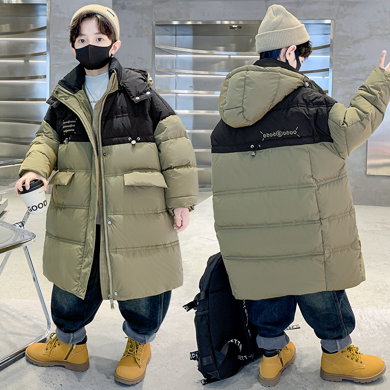 儿童男童冬装棉服过膝长款连帽中大童装潮款棉衣男孩冬季加厚外套