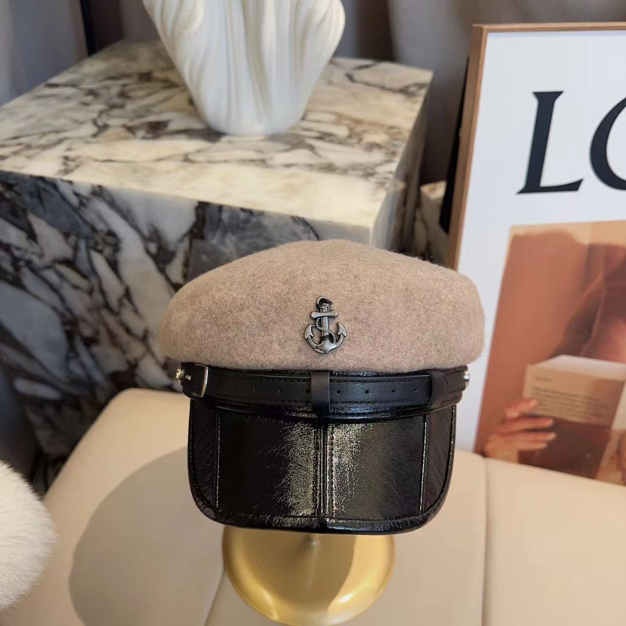 BLAVCPEON 「锚具」英伦复古毛呢朋克海军水手帽 Z231109178