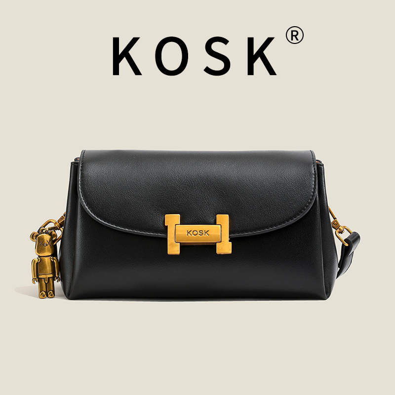 KOSK/KOSK秋冬新款百搭H扣斜挎包黑色y3354