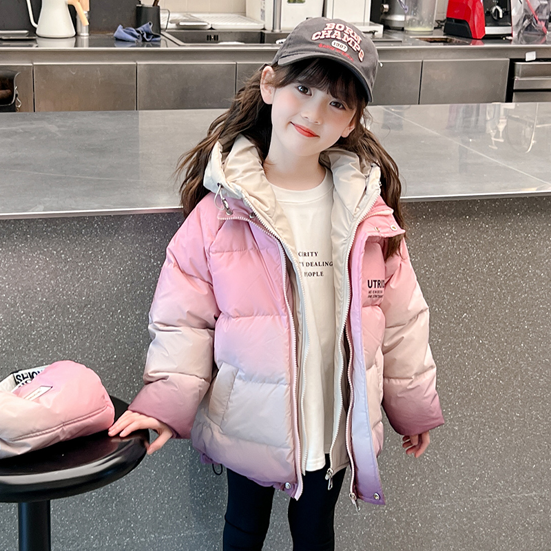 女童羽绒服6-12岁15岁中大童装2023新款洋气小女孩渐变色90白鸭绒