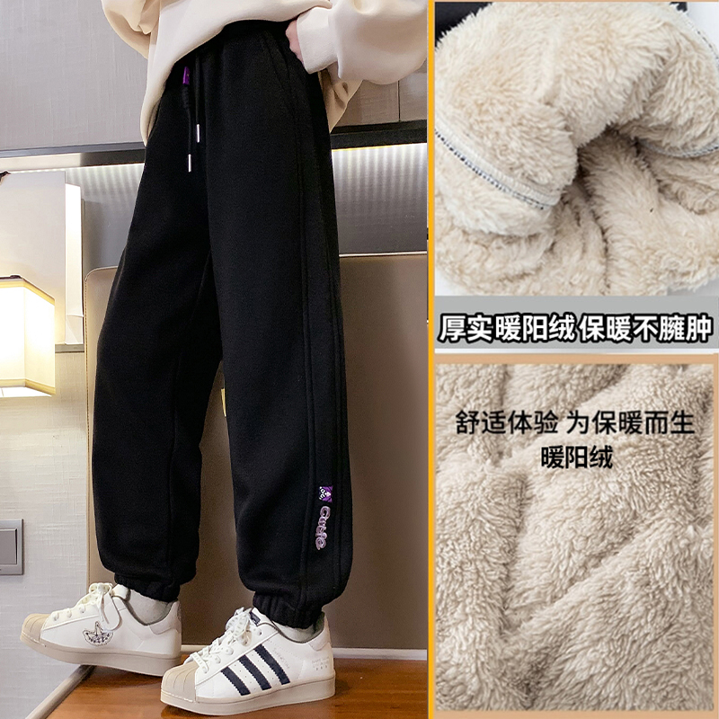 女童加绒裤子2023新款6-12岁15岁中大童休闲运动冬季加厚洋气卫裤