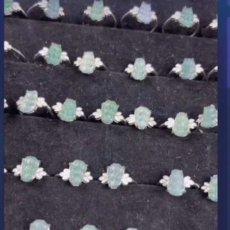 李书锦保真925银镶翡翠蓝水叶子戒指 A102758 单个 多样性发货