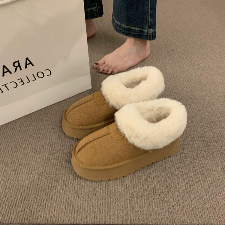 雪地靴加厚棉鞋新款冬季防滑短靴雪地靴女外穿加绒厚底女毛毛鞋