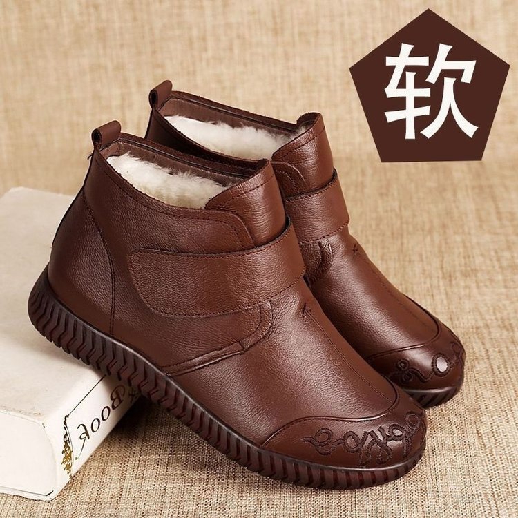 老人棉鞋真软皮毛防滑妈妈棉鞋冬天鞋子女冬季加绒中老年软底短靴