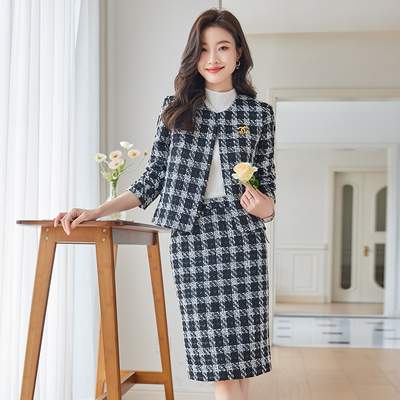高级感黑色千鸟格粗花呢西装外套小个子女神范高端名媛西服女春秋