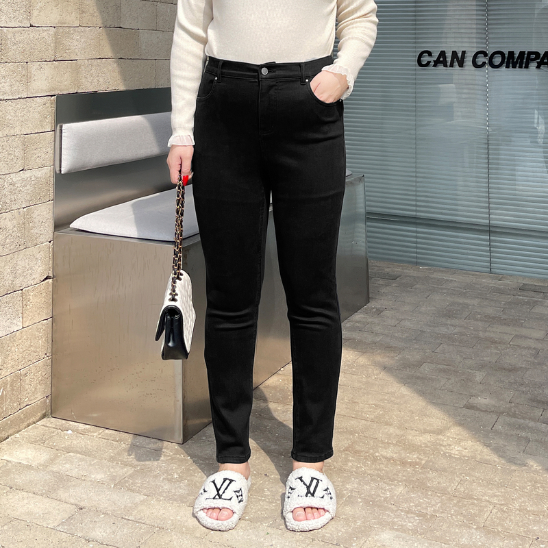 采多宝大码女装加绒显瘦休闲小脚牛仔长裤CDK0352