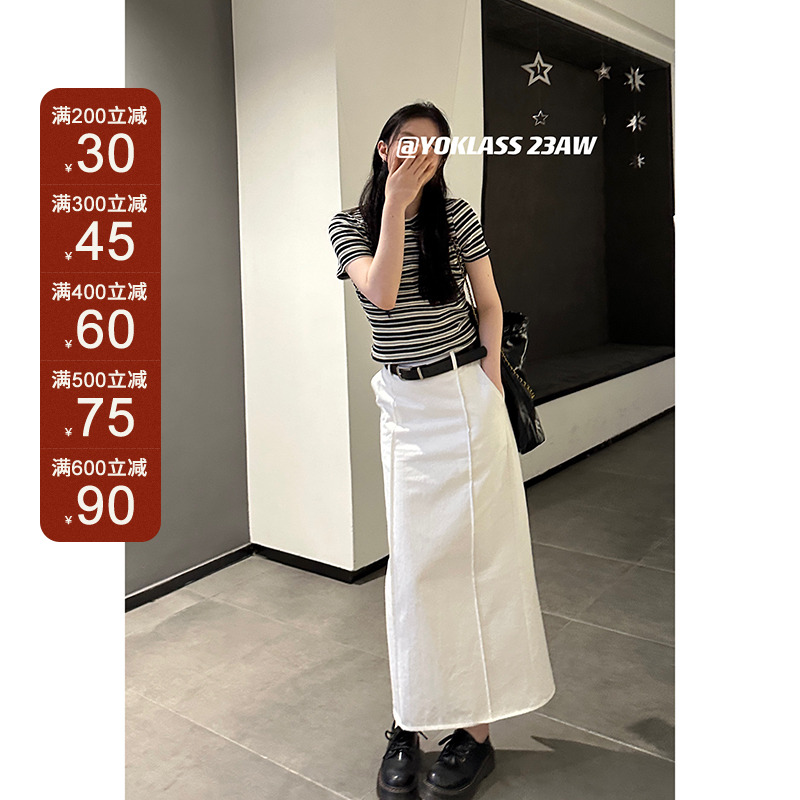 王少女的店【现现】黑色条纹短款T恤衫百搭正肩圆领短袖 T05888S33