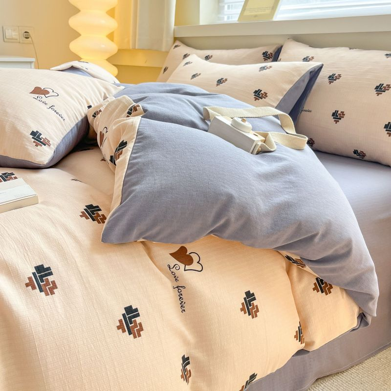 2023新款A类小清新四件套非全棉纯棉被套床单双人三件套宿舍床上3