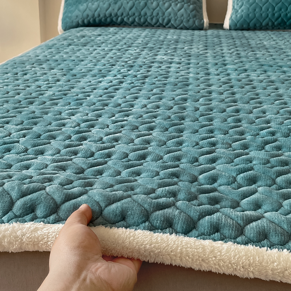 冬季加厚牛奶绒床单单件宿舍单人床加绒纯色珊瑚绒被单床垫三件套