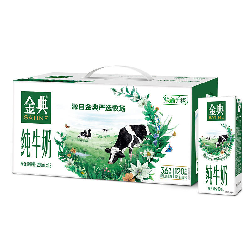 【8月产】金典纯牛奶250ml*12优质蛋白高品质营养早餐奶整体发货