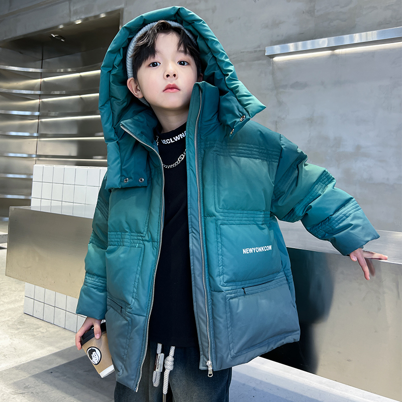 儿童装男童羽绒服冬装2023新款中长款秋冬款加厚男孩大童外套冬季