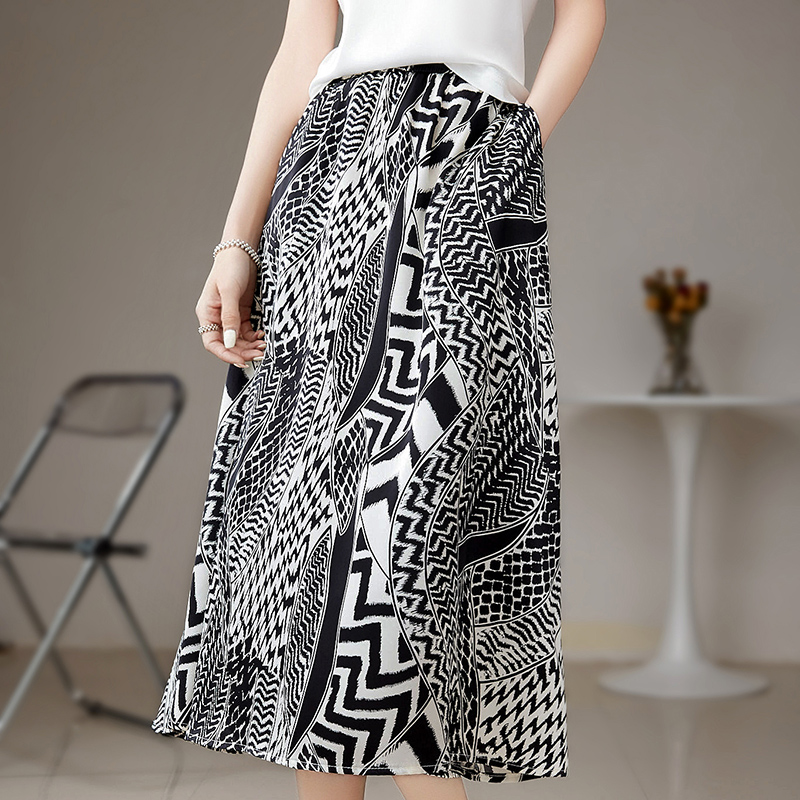 【李生严选】夏季新款高端黑色花高腰显瘦半身裙（带兜款）