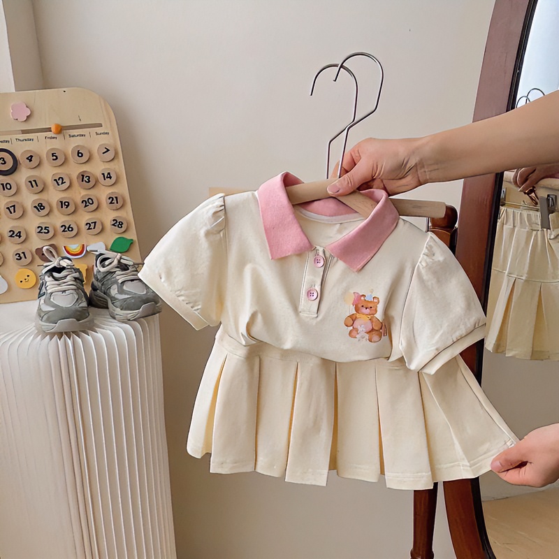小女孩jk套装夏季学院风洋气韩版裙子女宝宝夏装polo连衣裙两件套