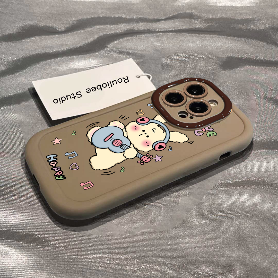 趣味吉他兔泡芙壳适用苹果15手机壳iphone13/14promax防摔12/11女