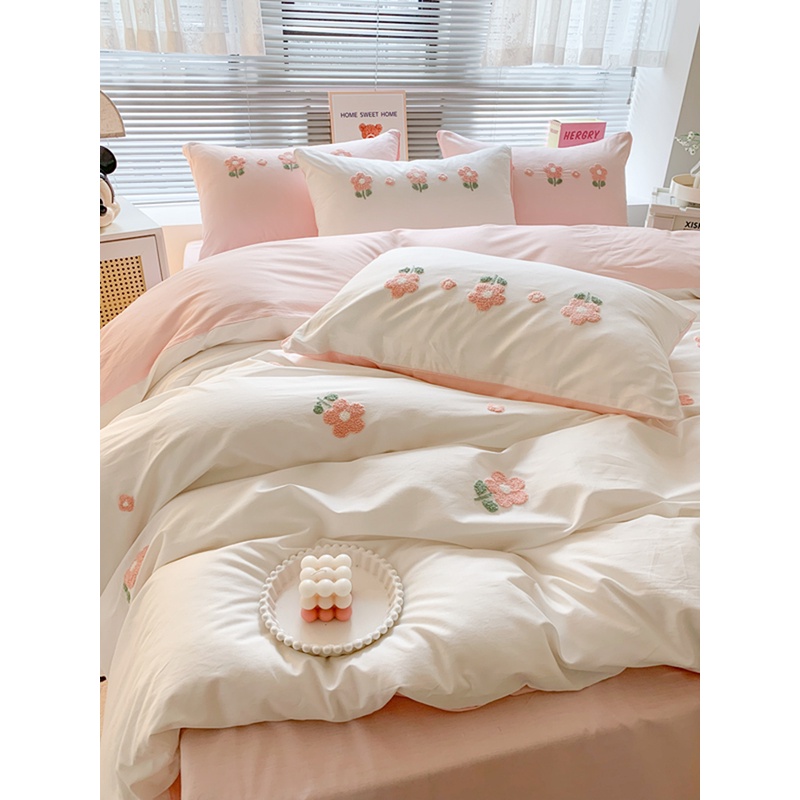 ins风小清新全棉四件套100纯棉床单被套宿舍三件套仙女床品床笠款