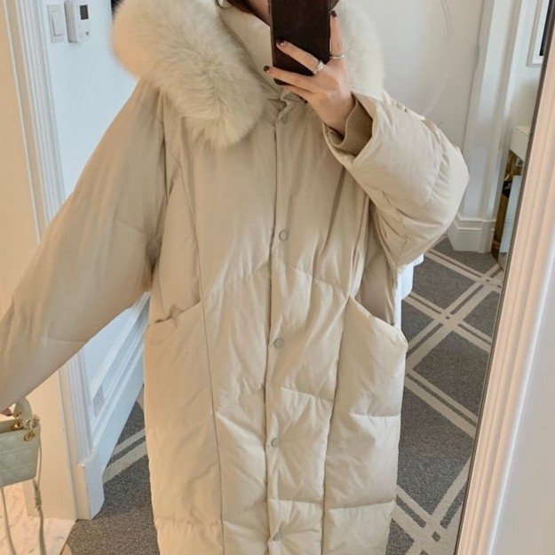 SFIUOR 日落萤光中长款大毛领棉服<sss>