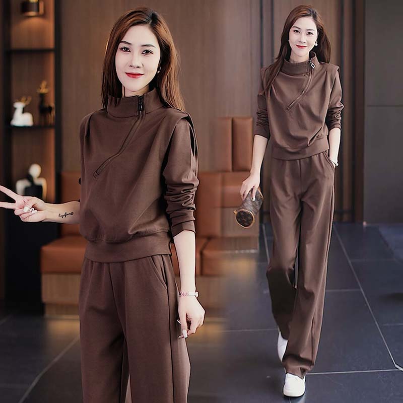 气质时尚套装女2023秋季新款高级感洋气减龄立领卫衣阔腿裤两件套