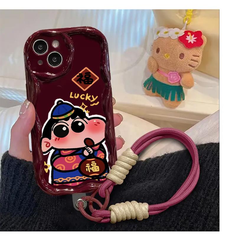 新年情侣卡通挂绳适用iPhone15/14/13手机壳苹果小米vivo华为oppo