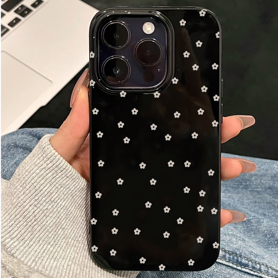 简约黑花花适用于苹果15手机壳iphone13/14promax新款12/11女全包