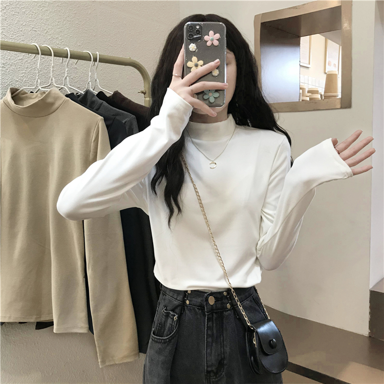 秋冬新款高领白色打底衫内搭女装大码保暖长袖短上衣服秋冬小衫