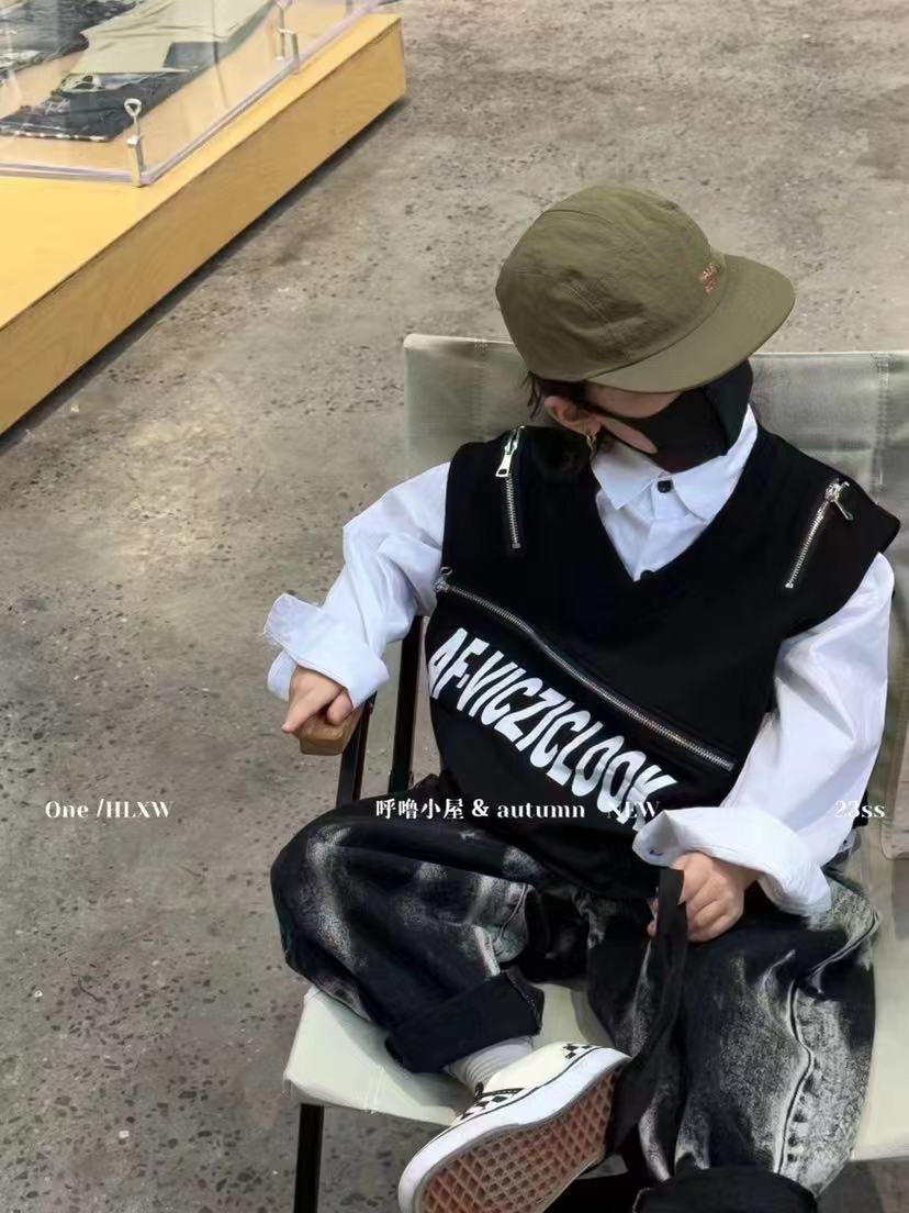 13259春秋新款男童衬衫➕马甲两件套装