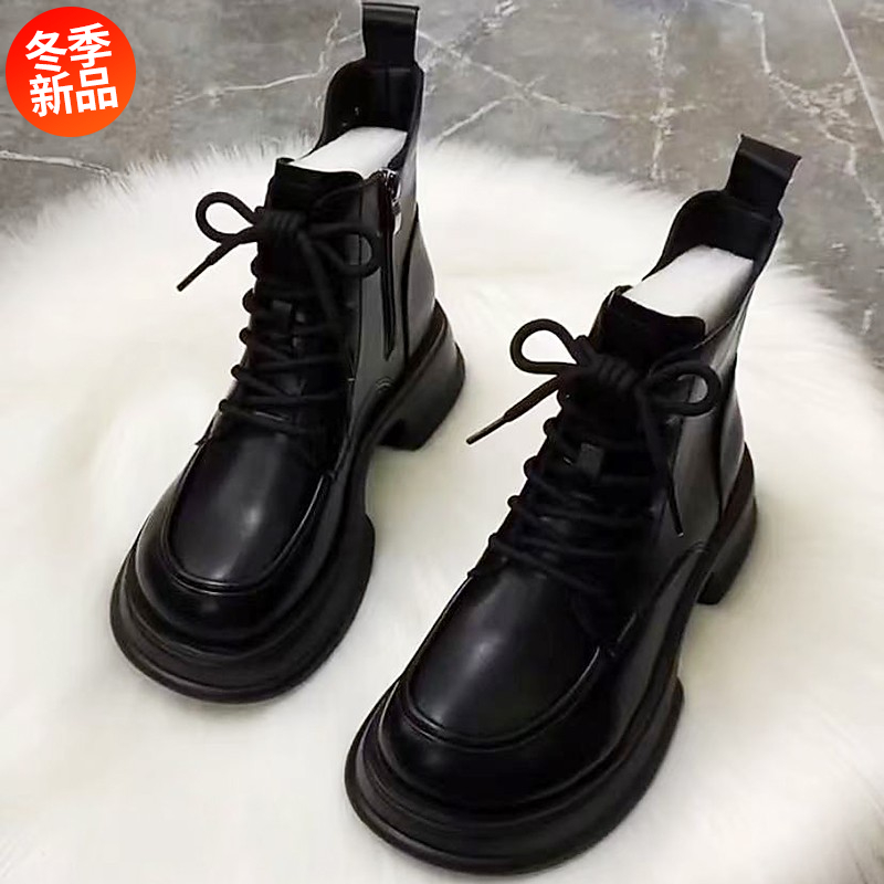 断码意尓康马丁靴女休闲秋冬新款2023网红西部牛仔短筒百搭瘦瘦鞋
