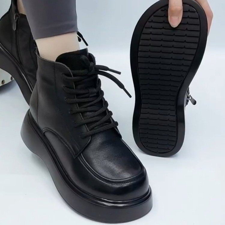 断码意尓康软皮马丁靴女2023年秋冬新款加绒加厚厚底时尚鞋