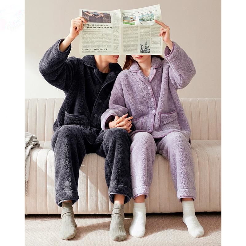 珊瑚绒情侣睡衣冬季女士加厚大码法兰绒男士秋冬款家居服套装加绒