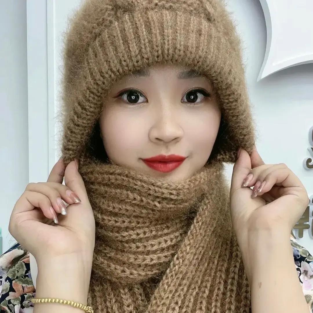 2023新款秋冬帽子围巾一体加绒加厚风雪帽毛线编织女保暖网红帽