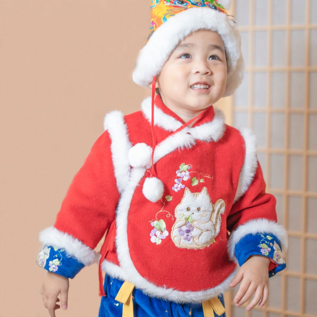 哼旺记—【子福】拜年服红色汉服冬季男宝加厚周岁中国风过年唐装