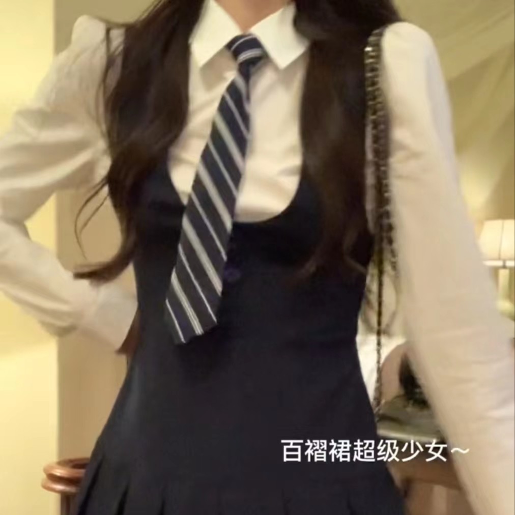 春夏季时尚百搭学院风辣妹衬衫+设计感气质显瘦连衣裙女
