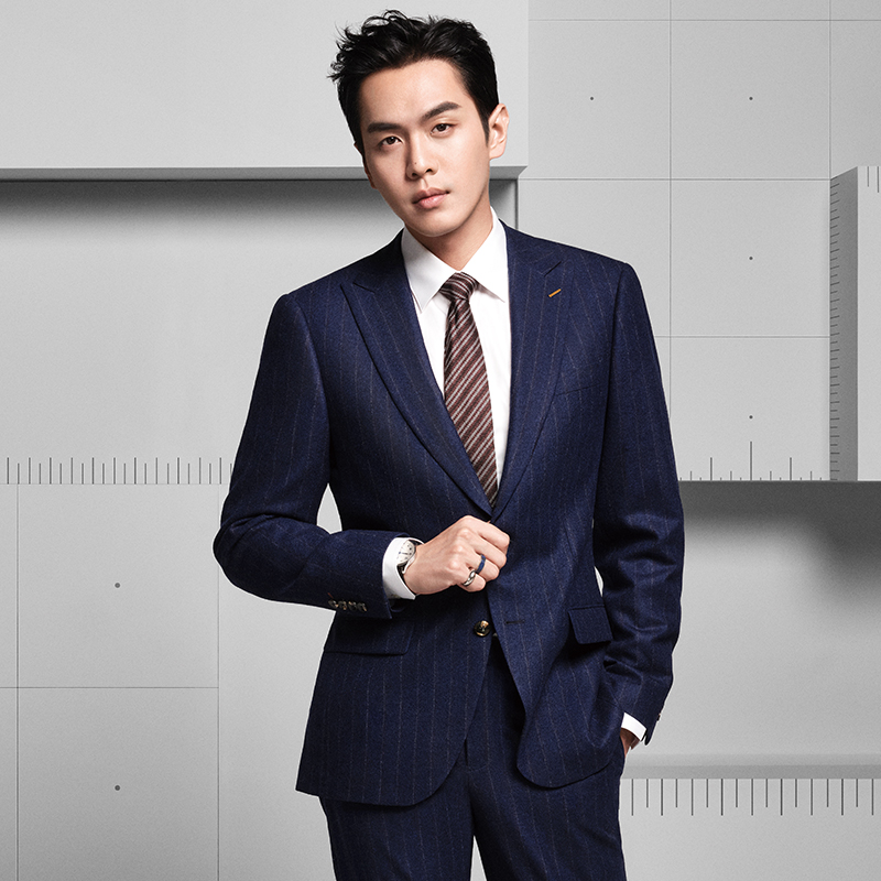 【上衣】报喜鸟商务休闲条纹西服套装 修身职业正装绵羊毛西装