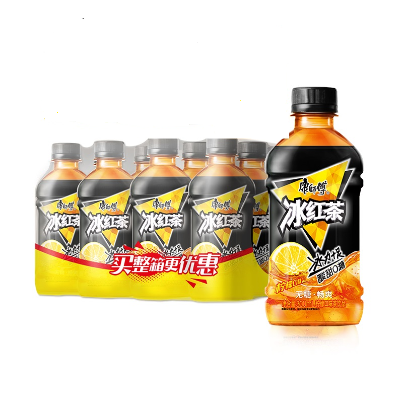 12瓶康师傅无糖冰红茶零糖零卡p饮料整箱批发夏日饮品5/6瓶300ml