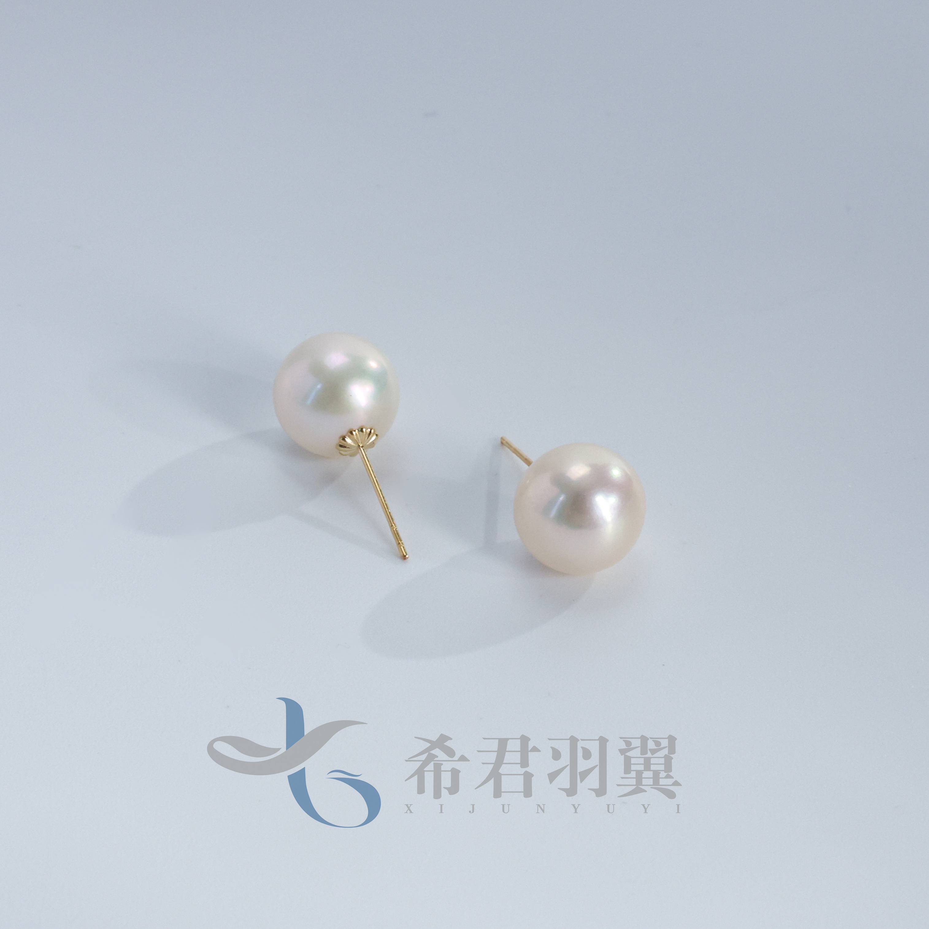 【希希子】画报美人18k金天然淡水珍珠9-10mm耳钉百搭赛澳白时尚