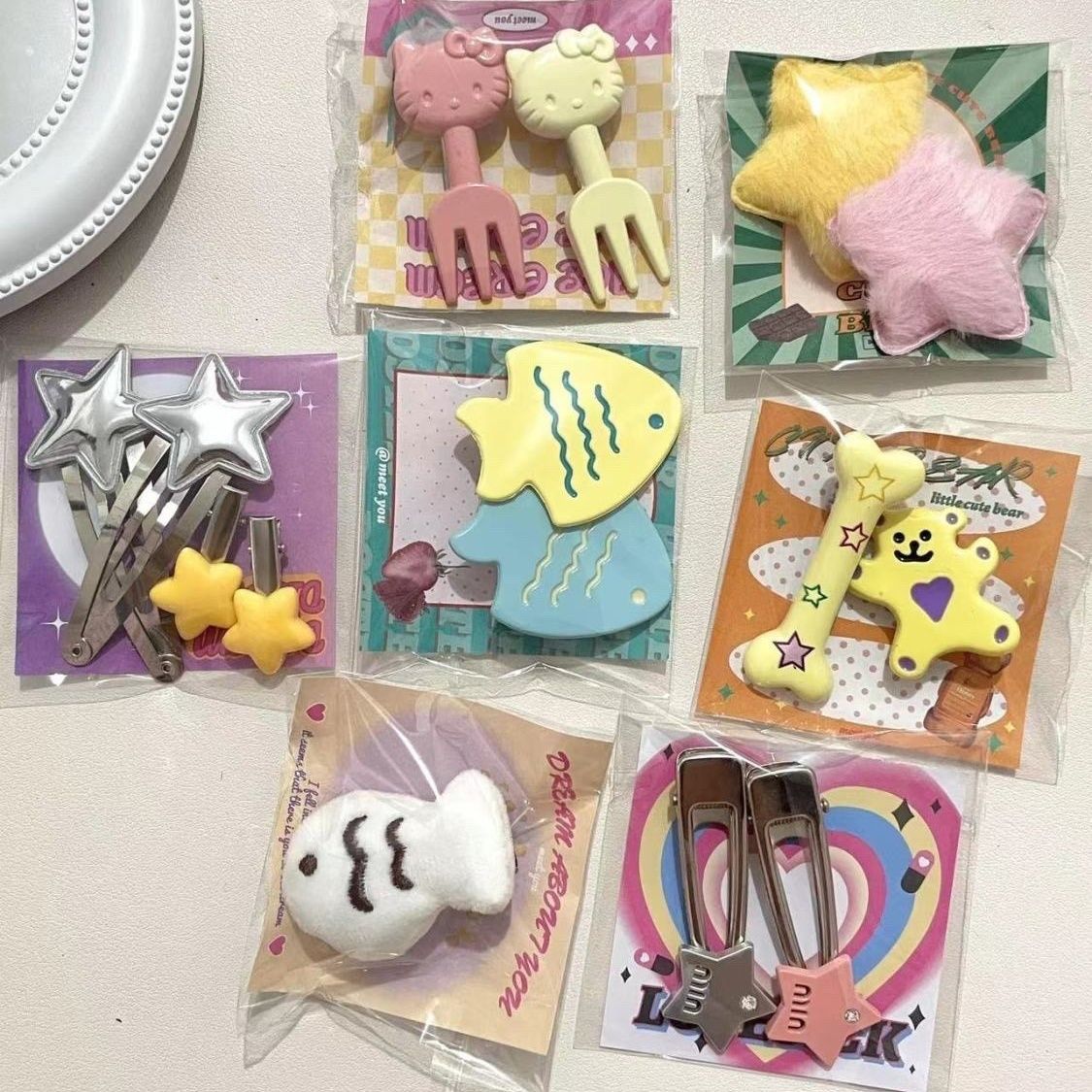 15个装 甜美少女学生kitty发夹毛绒星星可爱小鱼干发卡刘海侧边夹